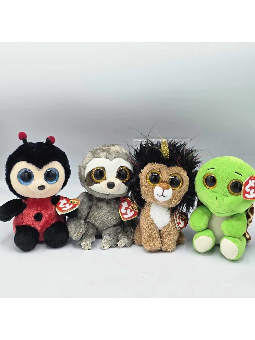 Ty Beanie Boos Lot 4 Izzy Ladybug Dangler Sloth Ramsey Lion Turbo Turtle Tags